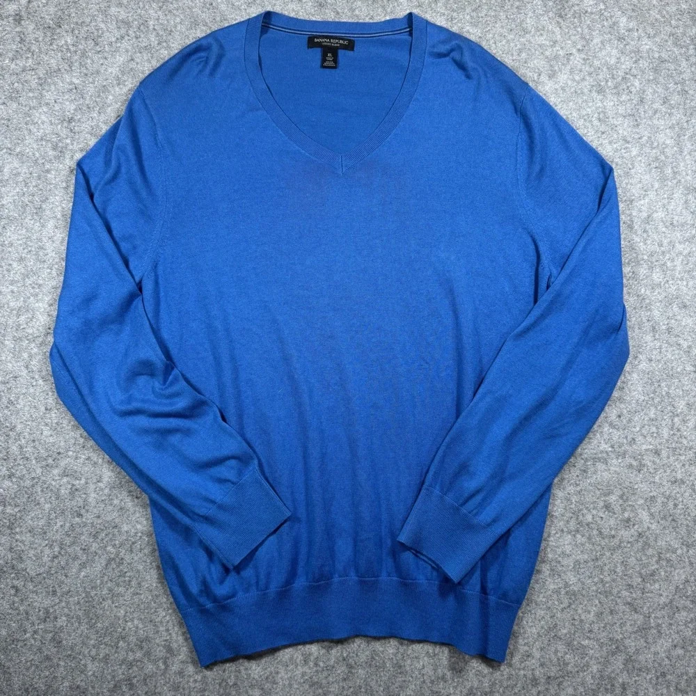 Banana Republic Luxury Blend V-Neck Sweater XL Blue Silk Cotton Cashmere
